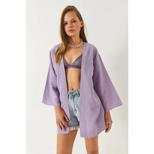 Kadın Keten Dokulu Kısa Basic Kimono