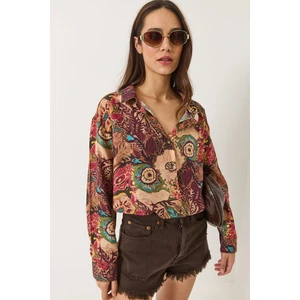 Kadın Desenli Oversize Vintage Gömlek