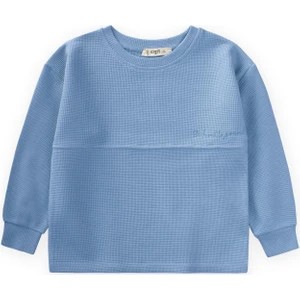 Oversize Waffle Mevsimlik T-Shirt 2-14 Yaş Indigo Mavi