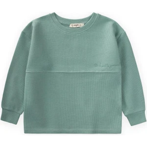 Oversize Waffle Mevsimlik T-Shirt 2-14 Yaş Yeşil