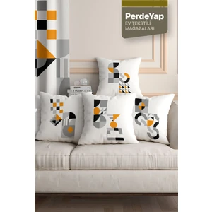 Minimal Geometrik Nesneler Desenli 4lü Dijital Baskılı Kırlent Yastık Kılıfı Açık Pudra 43X43 cm 035