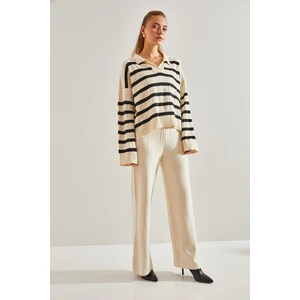 Kadın Çizgili Triko Alt Üst Takım