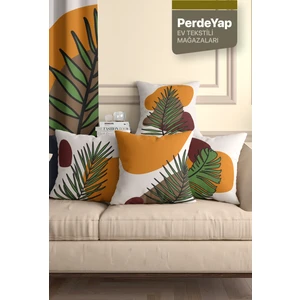 Özel Tasarım Bal Rengi Palmiye Desenli 4lü Dijital Baskılı Kırlent Kılıfı 019