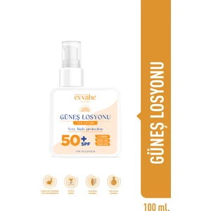 Evvahe Doğal Güneş Losyonu 50+ SPF 100 ml Tüm Cilt Tipleri için Yüksek Koruma ve Nemlendirici