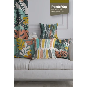 Renkli Tüyler Desenli 4lü Dijital Baskılı Kırlent Kılıfı 002