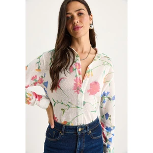 Kadın Desenli Dijital Baskılı Regular Yazlık Örme Gömlek