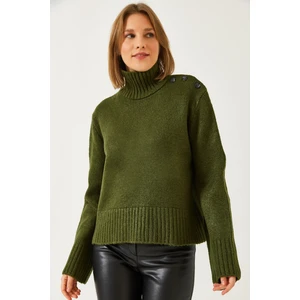 Kadın Yaka Düğme Detaylı Triko Kazak