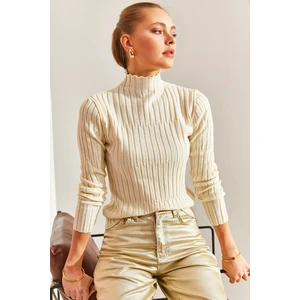 Kadın Balıkçı Yaka Parçalı Kazak