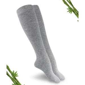 Premium Gri Melanj Kadın Dikişsiz Dizaltı Bambu Çorap - 389-GRML - (1 Çift)