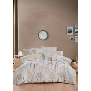 Kırmızı Bahar Desen |çift Kişilik Lastikli Çarşaflı Pamuklu Nevresim Takımı | Kırmızı Bahar Desen