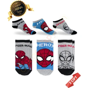 Lisanslı Spiderman Desenli Patik  Çorap 3lü