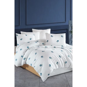 Lastikli Çarşaflı Nevresim Takımı | Çiçek Desen Beyaz