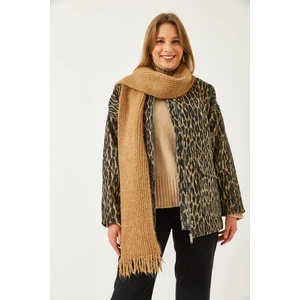 Kadın Leopar Desenli Cepli Ceket