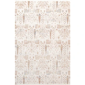 Icon IC007R Krem Renkli Etnik Desenli Akrilik Pamuk Tabanlı 4 Mevsim Salon Koridor Halısı