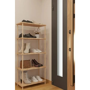 HC Atölye Ahşap Atölyesi Dekoratif 5 Raflı Ahşap Ayaklı Kitaplık Ayakkabılık Rafı - Atlantik Çam