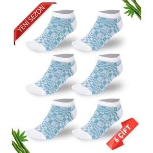 Desenli Sim Detaylı Kadın Bambu Patik  Çorap 6lı Set