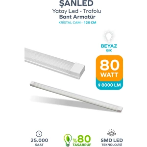 80 Watt 120 cm Kristal Yatay LED Bant Armatür-Trafolu Beyaz Işık -1-2-4-8-10-20-40-50-80-100 Adettir