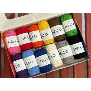 Hello 12'li Ip Seti, Canlı Renkler, Punch Ipi, Amigurumi Ipi, Tığ Işi Assortmen