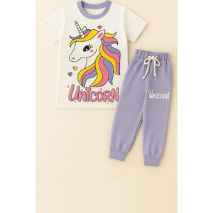Kız Çocuk Unicorn Desenli Kısa Kollu Pijama Takımı