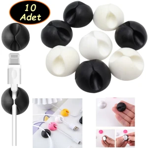 10 Adet Yapışkanlı Kablo Düzenleyici Kablo Tutucu Klips Kablo Sabitleme Siyah Beyaz Renk