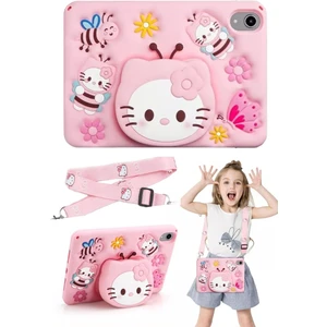 İpad 11 A16 2025 10. Nesil 10.9 Uyumlu Kılıf Pembe Çocuk Askılı Standlı Eğlence Karakter