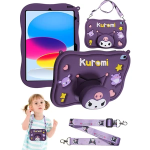 Samsung Galaxy Tab A9 Plus 11 Inç SM-X210 Kuromi Mor Çocuk Kılıfı Askılı Standlı Eğlenceli Karakter