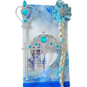 Elsa Karlar Ülkesi Parti Seti Sihirli Asa, Örgü Saç ve Taç Seti