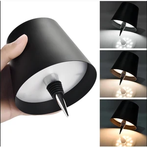 Siyah Renk Pilli Şişe Lambası – Kablosuz Dokunmatik LED Masa Lambası, USB Şarjlı, IP44 Su Geçirmez, 3 Renk Ayarlı, 4000 Mah