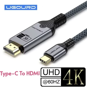 1-Metre Type-C To HDMI 4K 60Hz Ultra Full Hd CE+FCC+ROHS Lisanslı MacBook/Tablet/Telefon Tak Çalıştır Görüntü Aktarım Kablosu Hasır Örgülü Sağlam Kablo