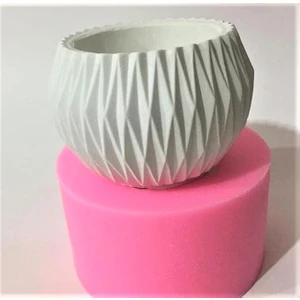 Geometrik Dekorlu Saksı Silikon Kalıp K-486, Polyester Taş Tozu Alçı Kalıbı