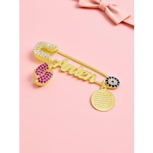 Isimli Kız Bebek Iğnesi 925 Ayar Gümüş Ayetel Kürsi Dualı Bebek Yaka Iğnesi, Maşallah Bebek Iğnesi Altın Kaplama