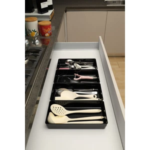 4 Adet Parlak Siyah ( Piano Black ) Kepçelik Organizer Şeffaf Çekmece Içi Düzenleyici (30,8*15,4 Cm)