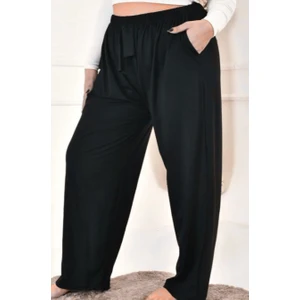 Pamuklu Viskon Ince Yazlık Cepli Jumbo Penye Pijama Pantolon Koyu Lacivert - 5xl