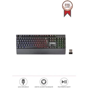 Tk-10 Kablosuz  Mekanik Hisli Şarj Edilebilir Rgb Işıklı Wireless Gaming Klavye
