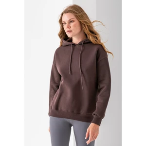 Kadın Kapüşonlu Basic 3ip Sweatshirt Kahverengi - 2604