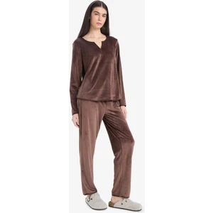 Pijama Takımı Regular Fit Uzun Kollu Velur Üst Uzun Alt-Fall in Love