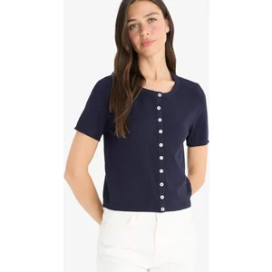 Regular Fit Bisiklet Yaka Düğmeli Kısa Kollu Triko Hırka E5770AX25AU