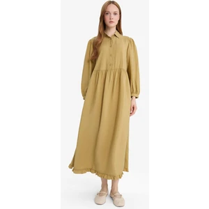 Gömlek Yaka Uzun Kollu Maxi Elbise