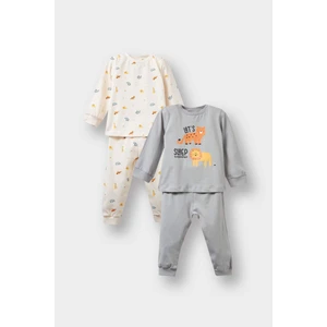 Erkek Bebek 4'lü Pijama Takımı Safari Baskılı Uzun Kollu Penye Üst Uzun Alt F7197A525AU