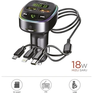 G15 Fm Transmitter Araç Şarj Cihazı (18W Hızlı Şarj - Usb/type-C/tf Kart Destekli)