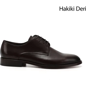 Erkek Kahve Bağcıklı Kösele Taban Hakiki Deri Klasik Ayakkabı