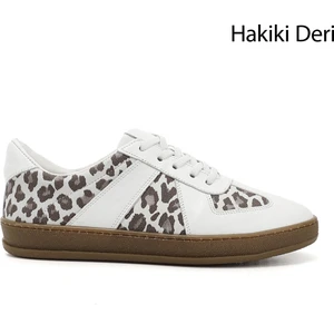 Kadın Beyaz Lastik Bağcıklı Hakiki Deri Sneaker