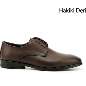 Erkek Kahverengi Bağcıklı Hakiki Deri Klasik Ayakkabı