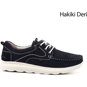 Erkek Lacivert - Nubuk Bağcıklı Hakiki Deri Comfort Ayakkabı