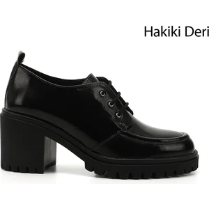 Gön Hakiki Deri Yuvarlak Burun Kalın Topuklu Bağcıklı Kadın Ayakkabı 24300