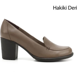 Kadın Vizon Orta Kalın Topuklu Hakiki Deri Ayakkabı