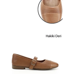 Kadın Taba Baskılı Mary Jane Hakiki Deri Babet
