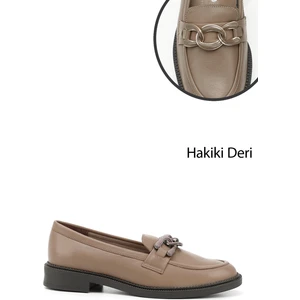 Kadın Vizon Tokalı Hakiki Deri Loafer Ayakkabı