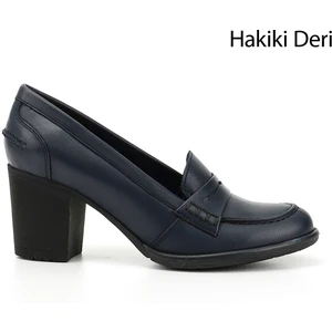 Gön Hakiki Deri Yuvarlak Burun Kalın Topuklu Kauçuk Taban Loafer Kadın Ayakkabı 24072