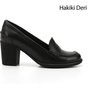 Gön Hakiki Deri Yuvarlak Burun Kalın Topuklu Kauçuk Taban Loafer Kadın Ayakkabı 24072